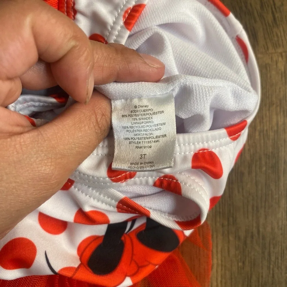 Disney‎ Minnie Mouse red white polka dot tutu toddler one piece swimsuit SIZE 3T